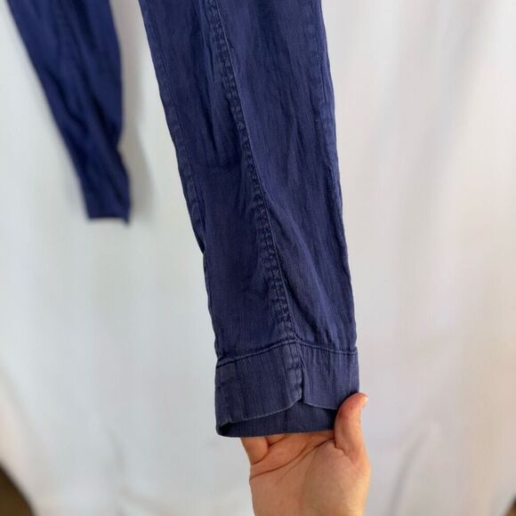 Vince Women's Blue Elastic Waist Belted Linen Blend Trousers Slim Pants Size 2 - Picture 10 of 14